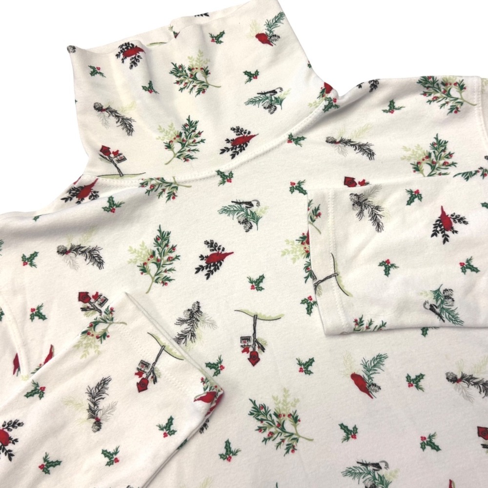 White Stag Y2K Large Women's Long Sleeve Turtleneck Top Cardinal‎ Bird Holiday